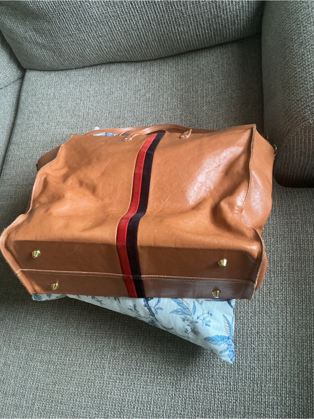 Clare V Tan Leather Tote with Red and Brown Stripe - Picture 9 of 12